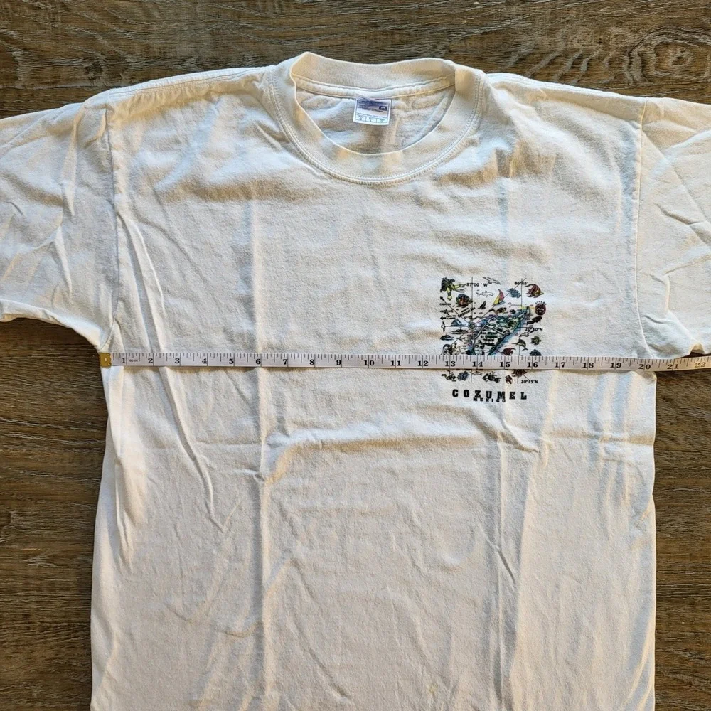 Yazbek Cozumel Mexico Scuba Diving Map T-Shirt Mens Large White Graphic Tee